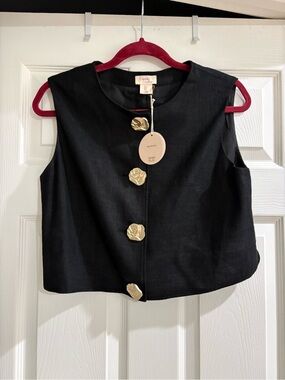 Camila Coelho linen blend sleeveless vest w/ big gold buttons Size Small NWT